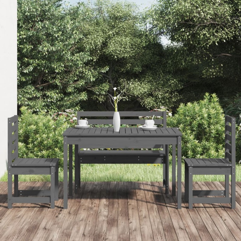 vidaXL Juego de comedor de jardín 4 piezas madera maciza pino gris vidaXL Juego de comedor de jardín 4 piezas madera maciza pino gris