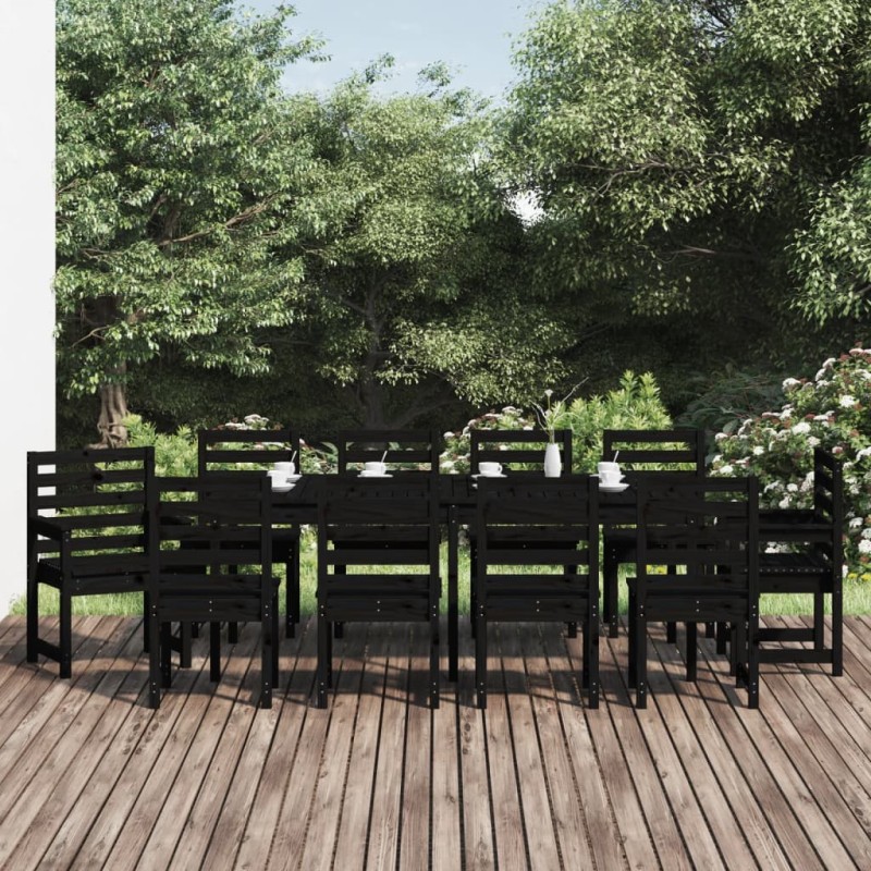 vidaXL Juego de comedor de jardín 11 piezas madera maciza pino negro vidaXL Juego de comedor de jardín 11 piezas madera maciza pino negro