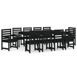 vidaXL Juego de comedor de jardín 11 piezas madera maciza pino negro