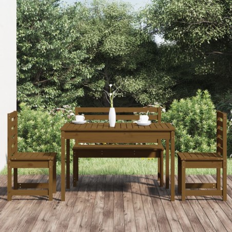 vidaXL Set de comedor de jardín 4 pzas madera maciza pino marrón miel