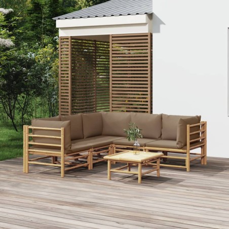 vidaXL Set de muebles de jardín 6 piezas bambú con cojines gris taupé