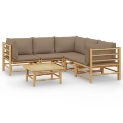 vidaXL Set de muebles de jardín 6 piezas bambú con cojines gris taupé
