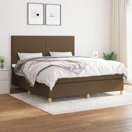 vidaXL Cama box spring con colchón tela marrón oscuro 160x200 cm
