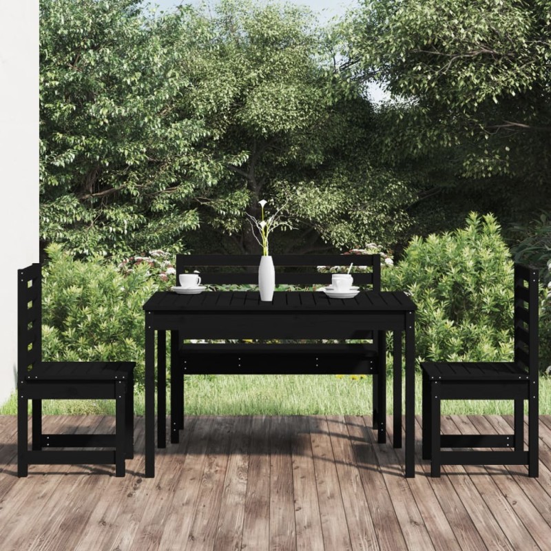 vidaXL Juego de comedor de jardín 4 piezas madera maciza pino negro vidaXL Juego de comedor de jardín 4 piezas madera maciza pino negro