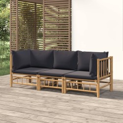 vidaXL Set de muebles de jardín 3 piezas bambú con cojines gris oscuro