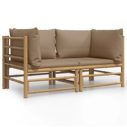 vidaXL Sofás esquineros de jardín 2 uds bambú con cojines gris taupe
