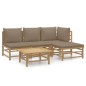vidaXL Set de muebles de jardín 5 piezas bambú y cojines gris taupé vidaXL Set de muebles de jardín 5 piezas bambú y cojines gris taupé