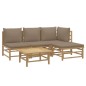 vidaXL Set de muebles de jardín 5 piezas bambú y cojines gris taupé vidaXL Set de muebles de jardín 5 piezas bambú y cojines gris taupé