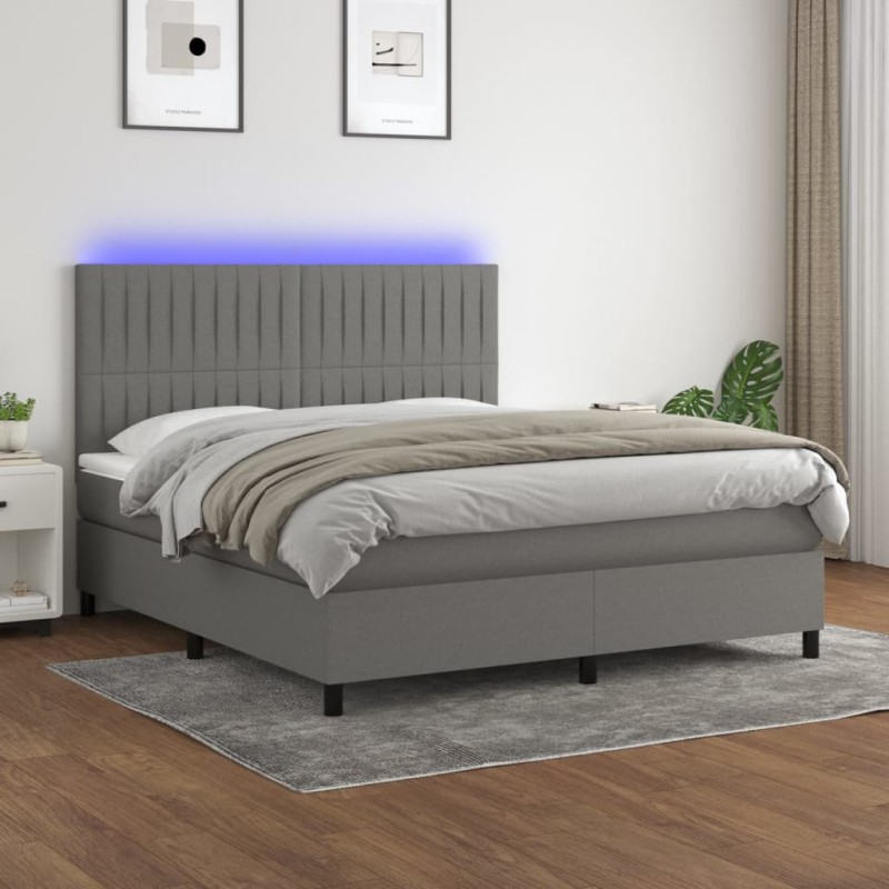 vidaXL Cama box spring colchón y luces LED tela gris oscuro 180x200 cm vidaXL Cama box spring colchón y luces LED tela gris oscuro 180x200 cm