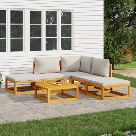 vidaXL Set muebles de jardín 6 pzas madera maciza y cojines gris claro