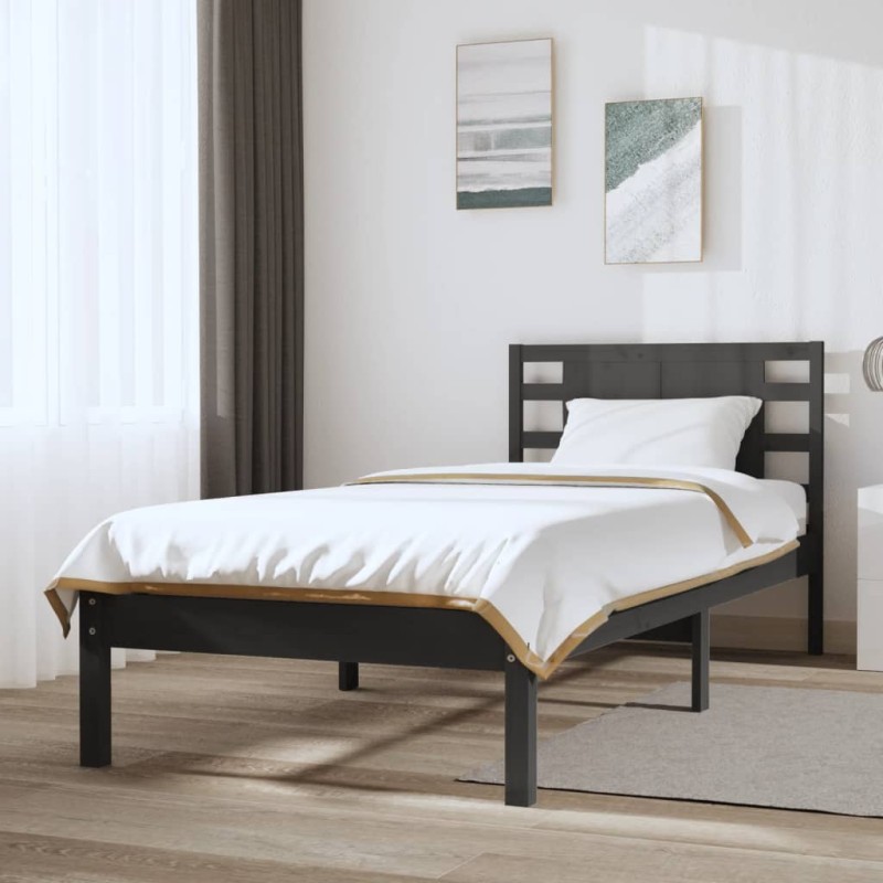 vidaXL Estructura de cama de madera maciza de pino gris 100x200 cm vidaXL Estructura de cama de madera maciza de pino gris 100x200 cm