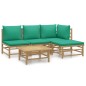 vidaXL Set de muebles de jardín 5 piezas bambú con cojines verde