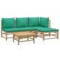 vidaXL Set de muebles de jardín 5 piezas bambú con cojines verde