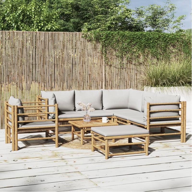 vidaXL Set de muebles de jardín 8 piezas bambú y cojines gris claro vidaXL Set de muebles de jardín 8 piezas bambú y cojines gris claro