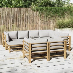 vidaXL Set de muebles de jardín 10 piezas bambú y cojines gris claro