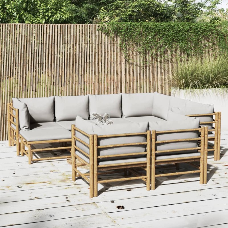 vidaXL Set de muebles de jardín 10 piezas bambú y cojines gris claro vidaXL Set de muebles de jardín 10 piezas bambú y cojines gris claro