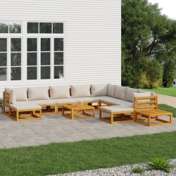vidaXL Set muebles jardín 12 pzas madera maciza y cojines gris claro