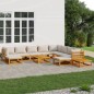 vidaXL Set muebles jardín 12 pzas madera maciza y cojines gris claro