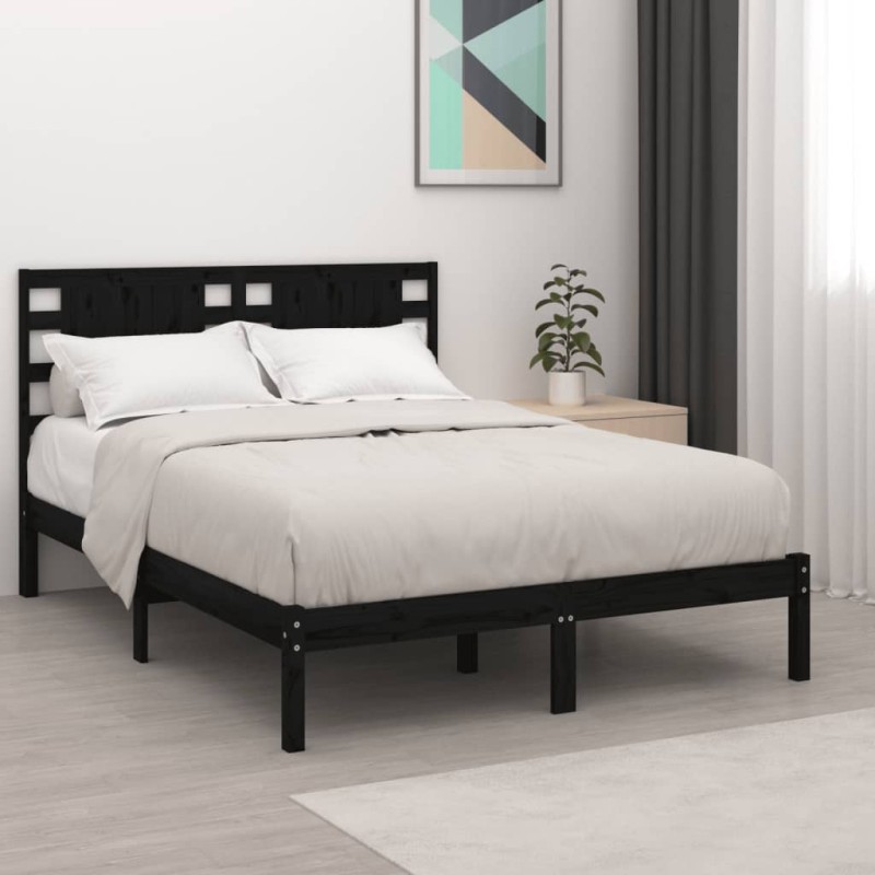vidaXL Estructura de cama madera maciza negro 150x200 cm vidaXL Estructura de cama madera maciza negro 150x200 cm