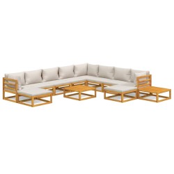 vidaXL Set muebles jardín 12 pzas madera maciza y cojines gris claro
