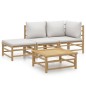 vidaXL Set de muebles de jardín 4 piezas bambú y cojines gris claro vidaXL Set de muebles de jardín 4 piezas bambú y cojines gris claro