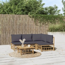 vidaXL Set de muebles de jardín 5 piezas bambú con cojines gris oscuro