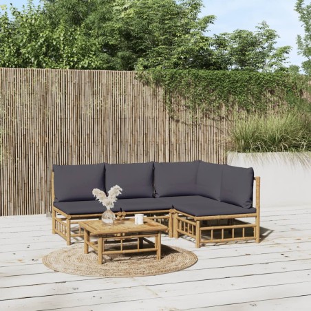 vidaXL Set de muebles de jardín 5 piezas bambú con cojines gris oscuro