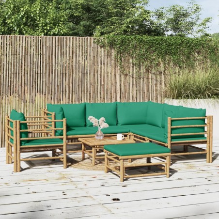 vidaXL Set de muebles de jardín 8 piezas bambú con cojines verde