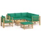 vidaXL Set de muebles de jardín 8 piezas bambú con cojines verde vidaXL Set de muebles de jardín 8 piezas bambú con cojines verde