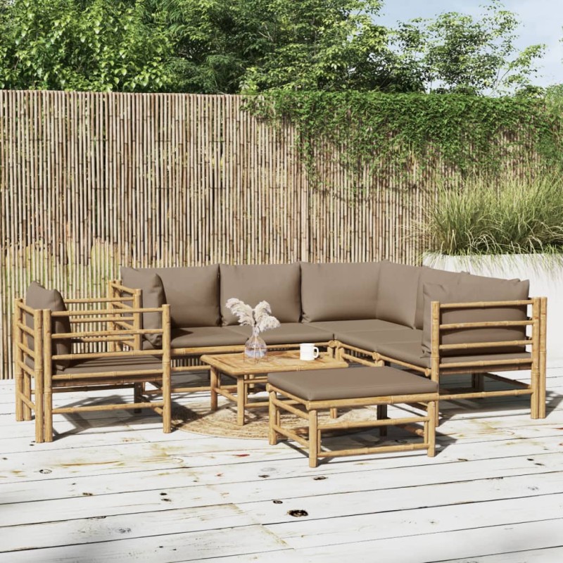 vidaXL Set de muebles de jardín 8 piezas bambú y cojines gris taupé