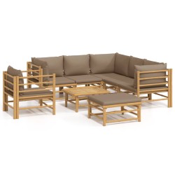 vidaXL Set de muebles de jardín 8 piezas bambú y cojines gris taupé