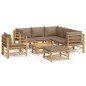 vidaXL Set de muebles de jardín 8 piezas bambú y cojines gris taupé