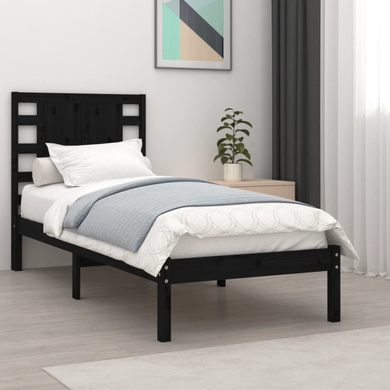 vidaXL Estructura de cama madera maciza de pino negra 100x200 cm vidaXL Estructura de cama madera maciza de pino negra 100x200 cm