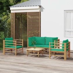 vidaXL Set de muebles de jardín 5 piezas bambú con cojines verde