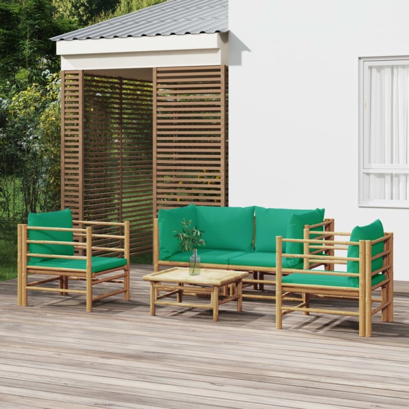 vidaXL Set de muebles de jardín 5 piezas bambú con cojines verde vidaXL Set de muebles de jardín 5 piezas bambú con cojines verde