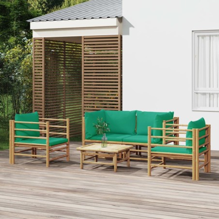 vidaXL Set de muebles de jardín 5 piezas bambú con cojines verde