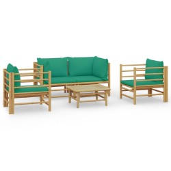 vidaXL Set de muebles de jardín 5 piezas bambú con cojines verde