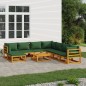 vidaXL Juego muebles de jardín 9 piezas madera maciza y cojines verdes