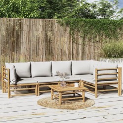vidaXL Set de muebles de jardín 6 piezas bambú con cojines gris claro