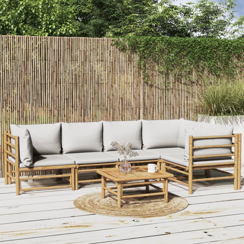 vidaXL Set de muebles de jardín 6 piezas bambú con cojines gris claro vidaXL Set de muebles de jardín 6 piezas bambú con cojines gris claro