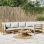 vidaXL Set de muebles de jardín 6 piezas bambú con cojines gris claro vidaXL Set de muebles de jardín 6 piezas bambú con cojines gris claro