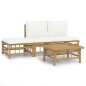 vidaXL Set de muebles de jardín 4 piezas bambú y cojines blanco crema vidaXL Set de muebles de jardín 4 piezas bambú y cojines blanco crema