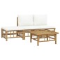 vidaXL Set de muebles de jardín 4 piezas bambú y cojines blanco crema vidaXL Set de muebles de jardín 4 piezas bambú y cojines blanco crema