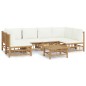 vidaXL Set de muebles de jardín 7 piezas bambú y cojines blanco crema vidaXL Set de muebles de jardín 7 piezas bambú y cojines blanco crema