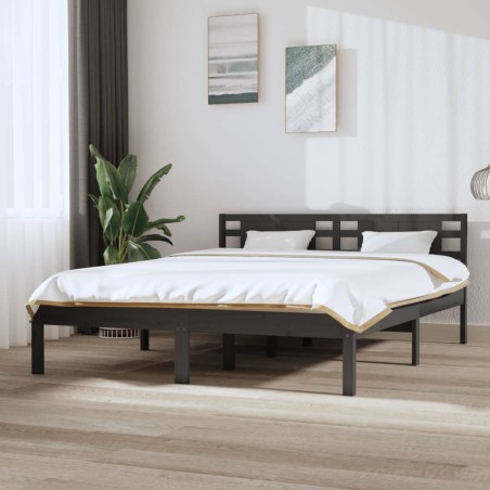 vidaXL Estructura de cama madera maciza gris king size 150x200 cm