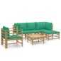 vidaXL Set de muebles de jardín 6 piezas bambú con cojines verde vidaXL Set de muebles de jardín 6 piezas bambú con cojines verde