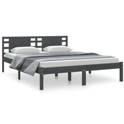 vidaXL Estructura de cama madera maciza gris king size 150x200 cm