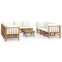 vidaXL Set de muebles de jardín 9 piezas bambú y cojines blanco crema
