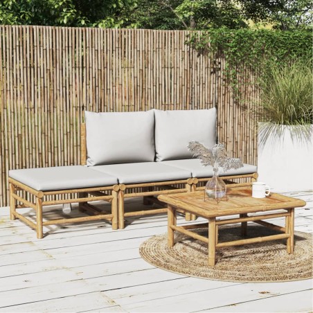 vidaXL Set de muebles de jardín 4 piezas bambú y cojines gris claro