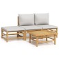 vidaXL Set de muebles de jardín 4 piezas bambú y cojines gris claro vidaXL Set de muebles de jardín 4 piezas bambú y cojines gris claro